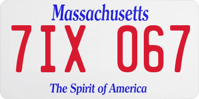 MA license plate 7IX067