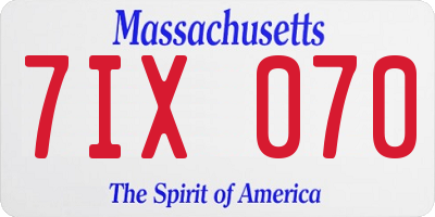 MA license plate 7IX070