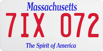 MA license plate 7IX072