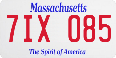 MA license plate 7IX085