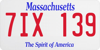 MA license plate 7IX139