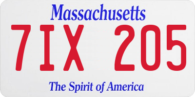 MA license plate 7IX205