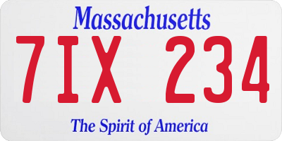 MA license plate 7IX234