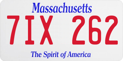 MA license plate 7IX262