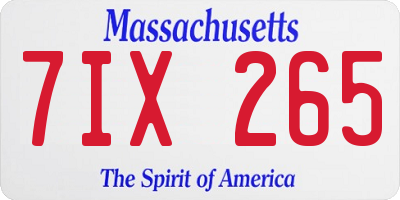 MA license plate 7IX265