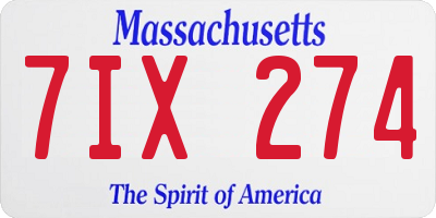 MA license plate 7IX274