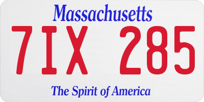 MA license plate 7IX285