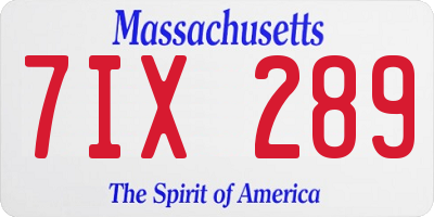 MA license plate 7IX289