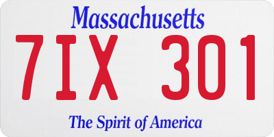 MA license plate 7IX301