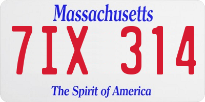 MA license plate 7IX314