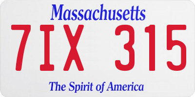 MA license plate 7IX315