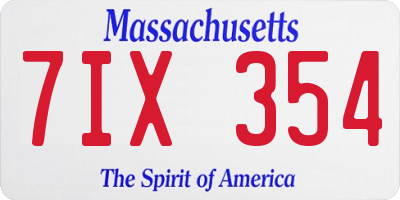 MA license plate 7IX354