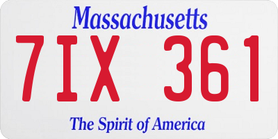 MA license plate 7IX361
