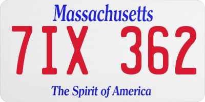 MA license plate 7IX362