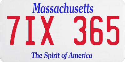 MA license plate 7IX365