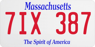 MA license plate 7IX387