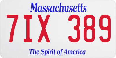 MA license plate 7IX389