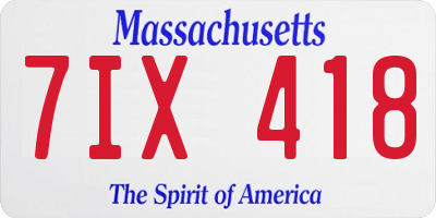 MA license plate 7IX418
