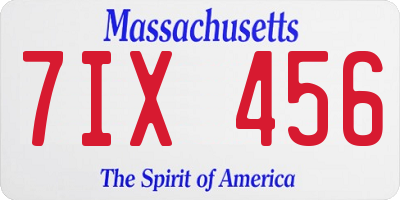 MA license plate 7IX456
