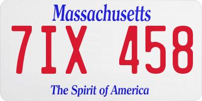 MA license plate 7IX458