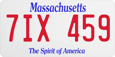 MA license plate 7IX459