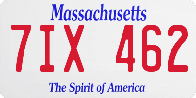 MA license plate 7IX462
