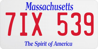 MA license plate 7IX539
