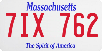MA license plate 7IX762
