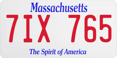 MA license plate 7IX765
