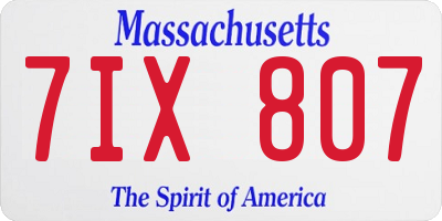 MA license plate 7IX807