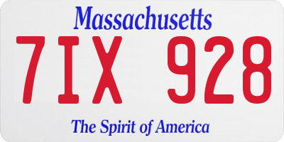 MA license plate 7IX928