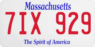 MA license plate 7IX929