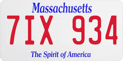 MA license plate 7IX934