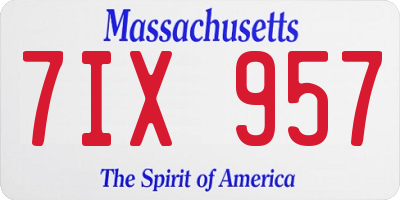 MA license plate 7IX957