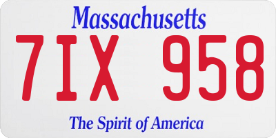 MA license plate 7IX958