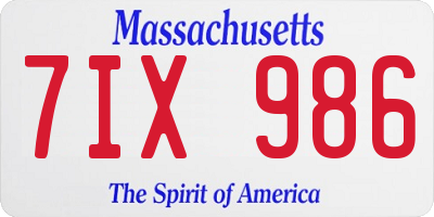 MA license plate 7IX986