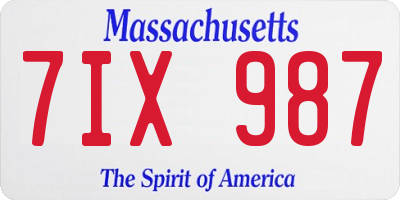 MA license plate 7IX987