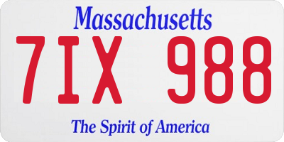 MA license plate 7IX988