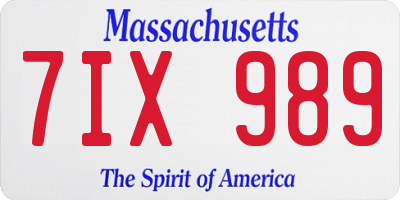 MA license plate 7IX989