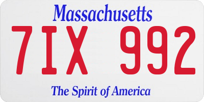 MA license plate 7IX992