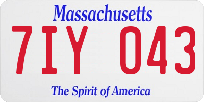MA license plate 7IY043
