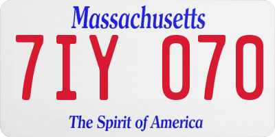 MA license plate 7IY070