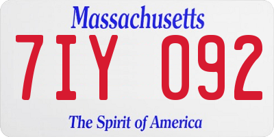 MA license plate 7IY092