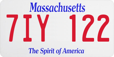 MA license plate 7IY122