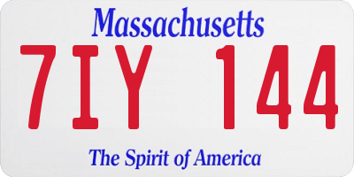 MA license plate 7IY144