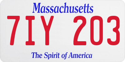MA license plate 7IY203