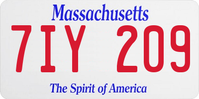 MA license plate 7IY209