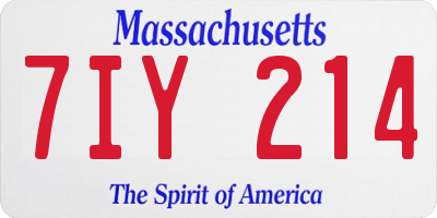 MA license plate 7IY214