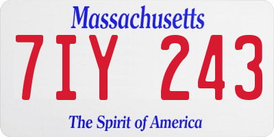MA license plate 7IY243