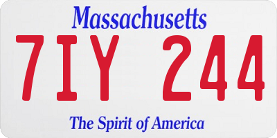MA license plate 7IY244